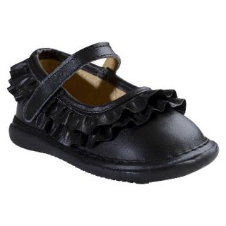 Toddler Girls Wee Squeak Ruffle Genuine Leather Mary Jane Shoes   Black 8