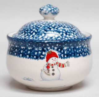 Thomson Snowman Sugar Bowl & Lid, Fine China Dinnerware   Blue Speckles On Half,