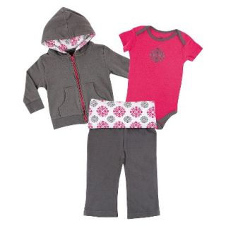 Yoga Sprout Newborn Girls Bodysuit and Pant Set   Grey/Pink 3 6 M