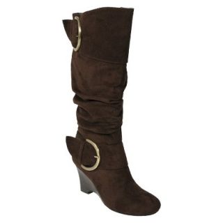 Womens Glaze by Adi Faux Suede Buckle Accent Tall Boot   Brown (6)