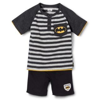 Batman Infant Toddler Boys Short Sleeve Henley Tee and Boy Short Set   Grey 3T