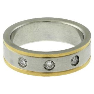 Stainless Steel and Cubic Zirconia Two Tone Mens Ring   (Size 10)