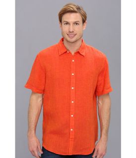 Perry Ellis Short Sleeve Linen Shirt Mens Short Sleeve Button Up (Red)
