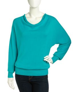 Cowl Neck Draped Knit Sweater, Blue Topaz