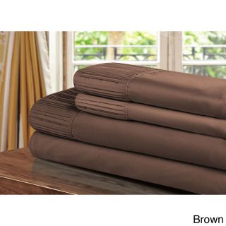 Chic Luxury Home Collection 4 piece Pleated Microfiber Sheet Set Brown Size King
