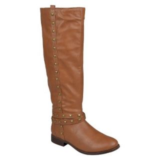 Womens Bamboo By Journee Studded Round Toe Boots   Chestnut 6