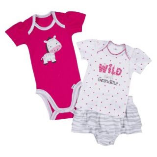 Gerber Newborn Girls 3 Piece Zebra Skirt Set   Pink/Grey 0 3 M