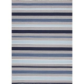Flat Weave Reversible Stripe Blue Wool Rug (5 X 8)