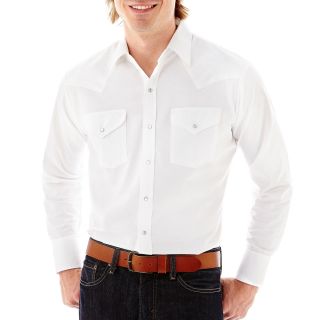 Ely Cattleman Long Sleeve Western Shirt, White, Mens