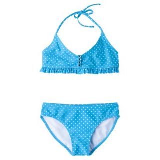 Girls 2 Piece Polka Dot Halter Bikini Swimsuit Set   Blue XL