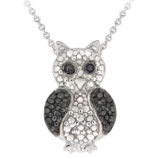 Sterling Silver Diamond/Accent Owl Necklace   Black (18)