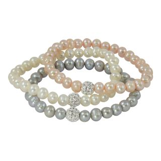 Sterling Silver Cultured Pearl & Crystal 3 pc. Bracelet Set, Womens
