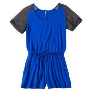 Mossimo Womens Short Sleeve Tie Waist Romper   Athens Blue L