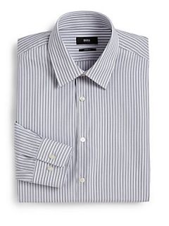 BOSS HUGO BOSS Sharp Fit Textured Stripe Dress Shirt   Grey