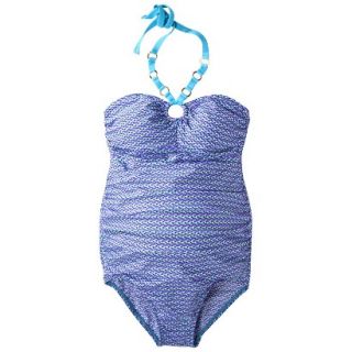 Womens Maternity Bandeau One Piece Swimsuit   Turquoise/White M