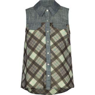 Denim Yoke Girls Top Grey Combo In Sizes Small, X Small, X Large, Med