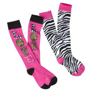 Xhilaration Girls Love Animal Print Knee High Socks 2pk   Rose 9 2.5