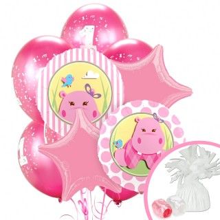 Hippo Pink 1st Birthday Balloon Bouquet