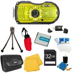 Ricoh WG 4 16MP HD 1080p Waterproof Digital Camera Lime Yellow 32GB Kit