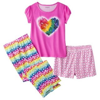 Xhilaration Girls 3 Piece Short Sleeve Pajama Set   Pink Azalea M