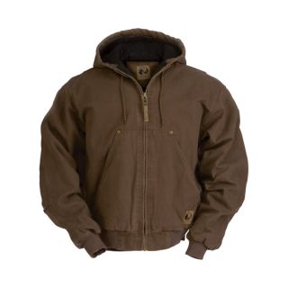 Berne Original Washed Hooded Jacket   Quilt Lined, Bark, Small, Model HJ375