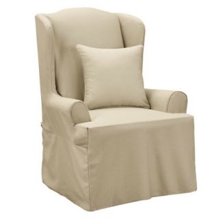 Sure Fit Twill Supreme Wing Chair Slipcover   Flax