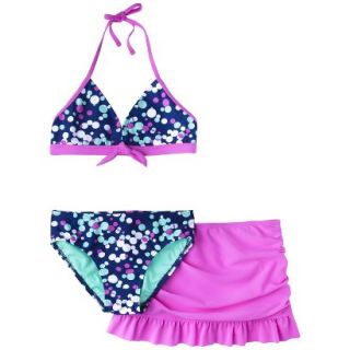 Girls 3 Piece Polka Dot Halter Bikini Swimsuit Set   Pink S