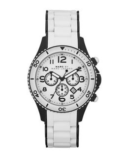 Rock Two Tone Silicone Chronograph Watch, White/Black, 40mm