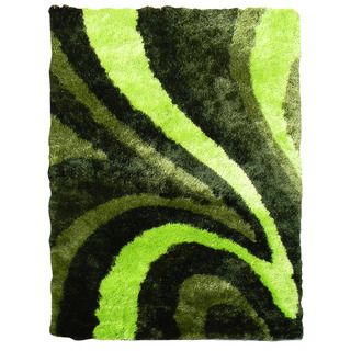 Abstract Wave Design Green Color Area Rug (5 X 7)