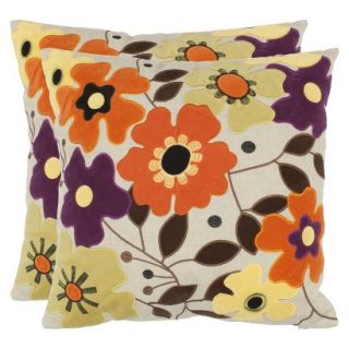 Safavieh 2 Pack Velvet Floral Toss Pillows (18x18)