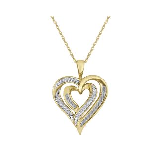 1/5 CT. T.W. Diamond 10K Yellow Gold Double Heart Pendant, Womens