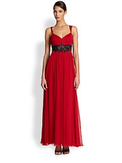 Notte by Marchesa Silk Chiffon Gown   Red