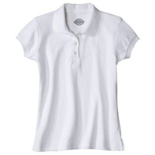 Dickies Girls School Uniform Short Sleeve Interlock Polo   White 6X
