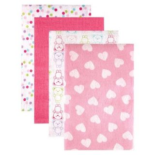 Luvable Friends 4pk Flannel Receiving Blankets with Gift Ribbon   Pink Patterns