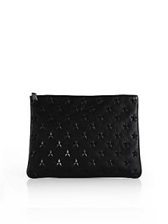 ELA Embossed Patent Leather Star Pouch   Black