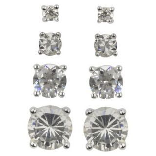 Sterling Silver Cubic Zirconia Quad Multi Size Stud Earring Set   Clear