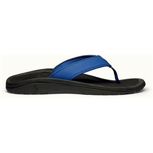 Olukai Mens Ohana Blue Hawaiian Black Sandals, Size 10 M   10110 AH40