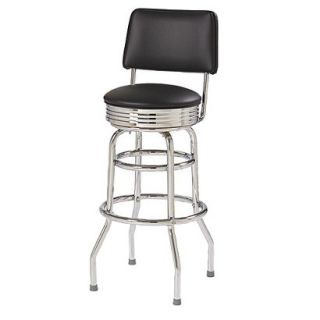 Barstool Double Ring Bar Stool with Back and Chrome   Black