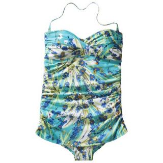 Clean Water Womens 1 Piece Floral Print Swim Dress  Blue S