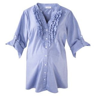 Liz Lange for Target Maternity 3/4 Sleeve Ruffled Shirt   Blue L
