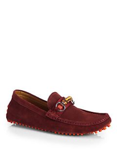 Gucci Suede Bamboo Horsebit Drivers   Red