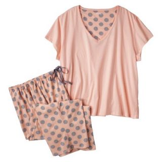 Womens Plus Size Top/Capri Pajama Set   Orange/Grey Polka Dot 2 Plus