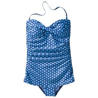 Clean Water Womens 1 Piece Polka Dot Swim Dress  Blue L