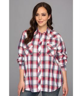 Roper Plus Size 9090 Red/White/Blue Plaid Womens Long Sleeve Button Up (Red)