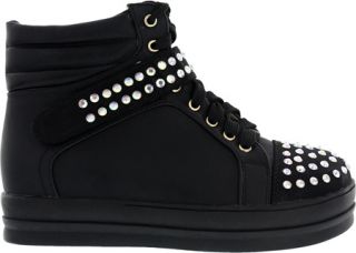 Womens Wild Diva Quantis 2   Black Faux Leather Sneakers