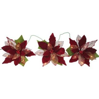 LED Poinsettia Flower Garland   Red (3pc)