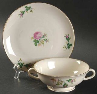 Pickard Maria Footed Cream Soup Bowl & Saucer Set, Fine China Dinnerware   Roses