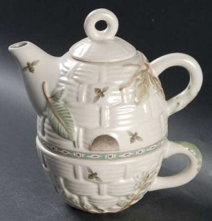 Pfaltzgraff Naturewood  Individual Teapot & Lid with Cup, Fine China Dinnerware