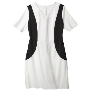 Merona Womens Plus Size V Neck Colorblock Ponte Dress   Cream/Black 4