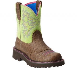 Womens Ariat Fatbaby™   Distressed Ostrich Print/Lime Leather/Suede Boots